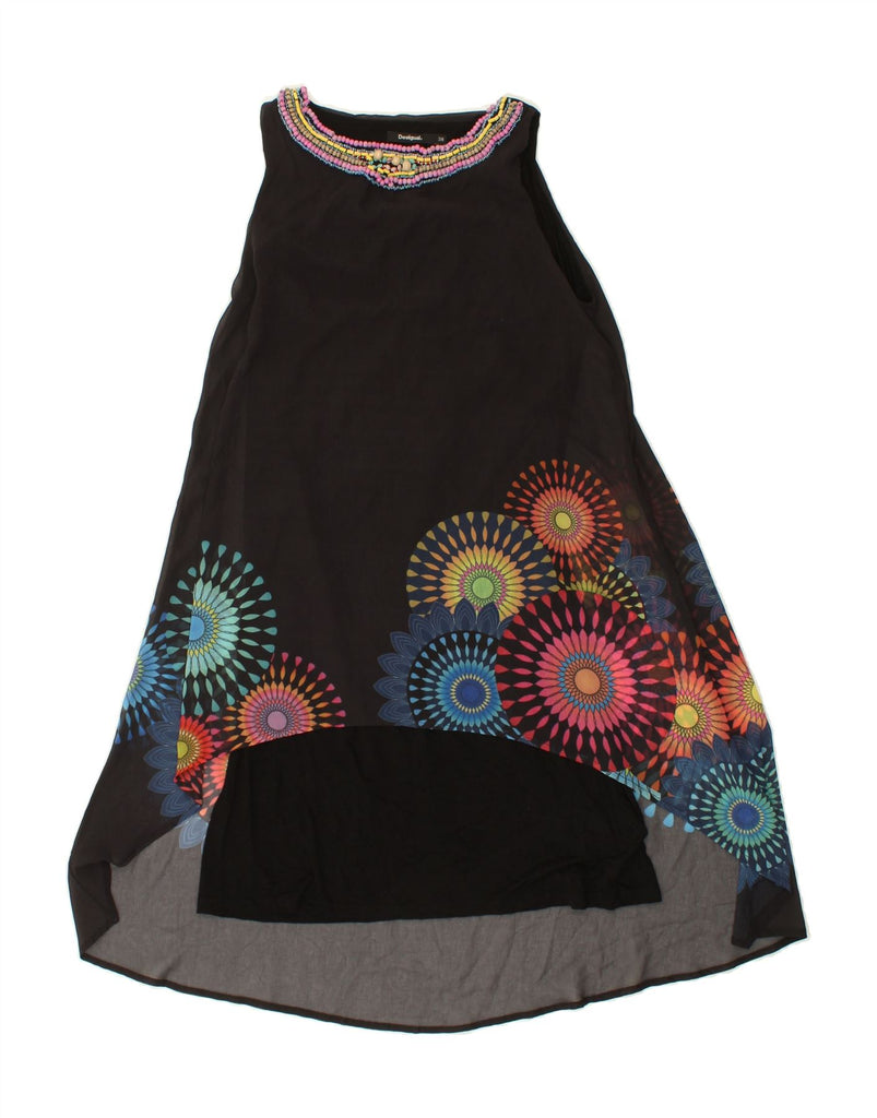 DESIGUAL Womens Graphic Sleeveless Asymmetrical Dress EU 38 Medium Black | Vintage Desigual | Thrift | Second-Hand Desigual | Used Clothing | Messina Hembry 