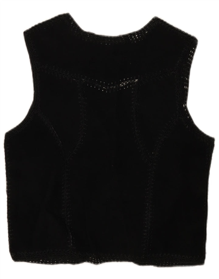 Vintage Womens Suede Waistcoat UK 6 XS Black Patchwork