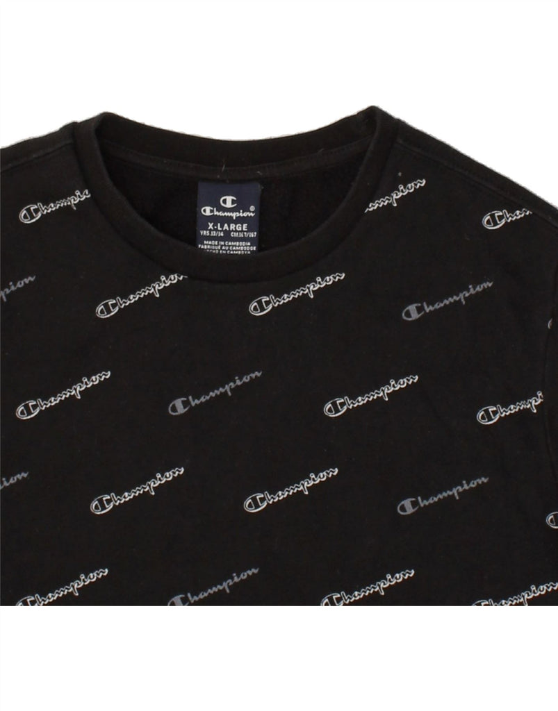 CHAMPION Boys Graphic Sweatshirt Jumper 13-14 Years XL Black | Vintage Champion | Thrift | Second-Hand Champion | Used Clothing | Messina Hembry 