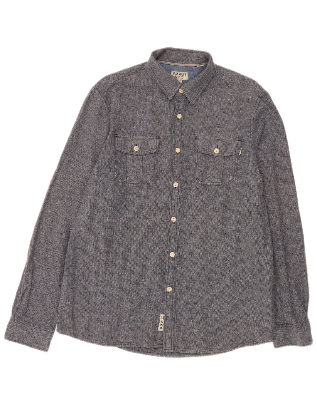 Jack Wills Mens Shirt Large Blue Herringbone Cotton