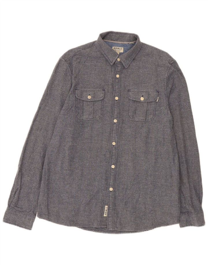 Jack Wills Mens Shirt Large Blue Herringbone Cotton