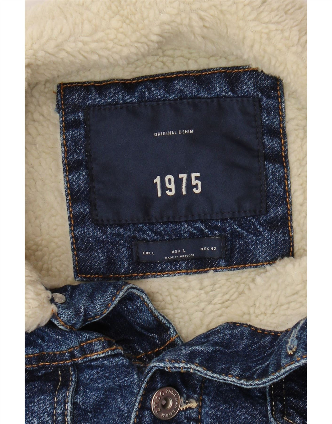 ZARA Mens Sherpa Denim Jacket UK 40 Large Navy Blue Cotton