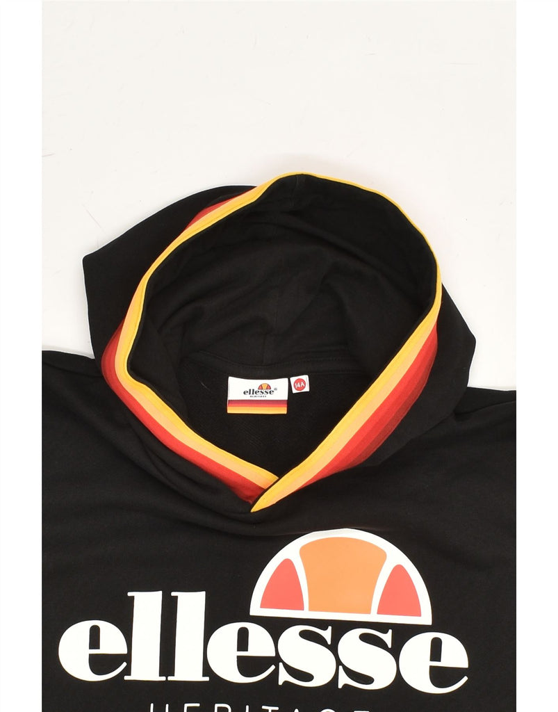 ELLESSE Boys Graphic Hoodie Jumper 13-14 Years Black Cotton | Vintage Ellesse | Thrift | Second-Hand Ellesse | Used Clothing | Messina Hembry 