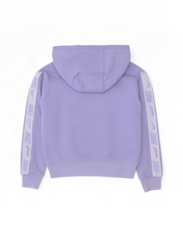 Nike Girls Graphic Hoodie Jumper 5-6 Years Medium Purple Colourblock Cotton