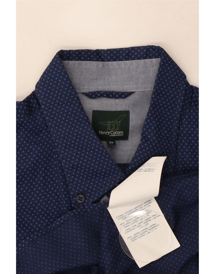 HENRY COTTONS Mens Shirt Size 39 Medium Navy Blue Spotted Cotton