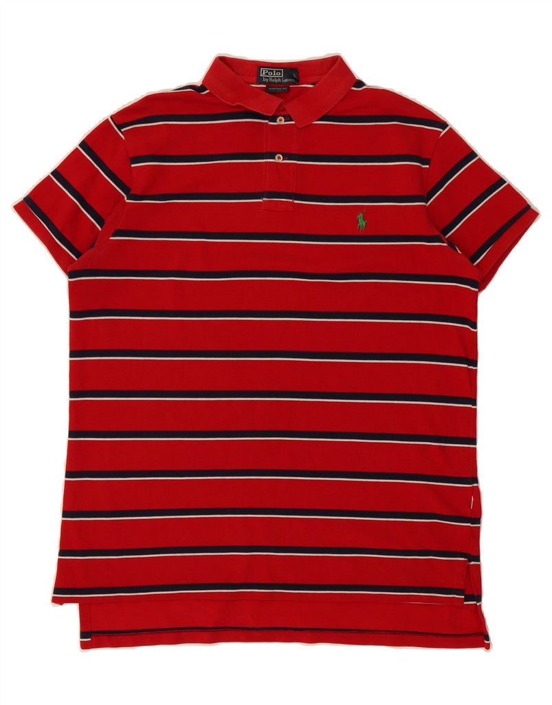 POLO RALPH LAUREN Mens Polo Shirt XL Red Striped Cotton Vintage Polo Ralph Lauren and Second-Hand Polo Ralph Lauren from Messina Hembry 