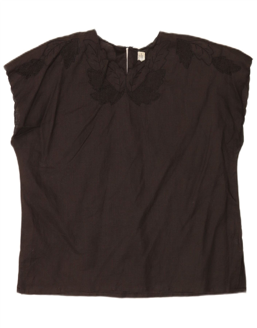 Umberto Severi Womens Blouse Top UK 14 Medium Black Floral Linen