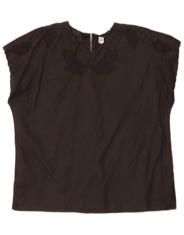 Umberto Severi Womens Blouse Top UK 14 Medium Black Floral Linen