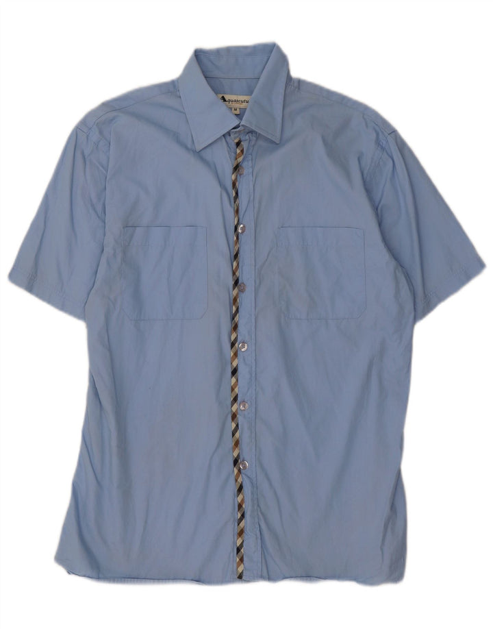 Aquascutum Mens Short Sleeve Shirt Medium Blue Cotton