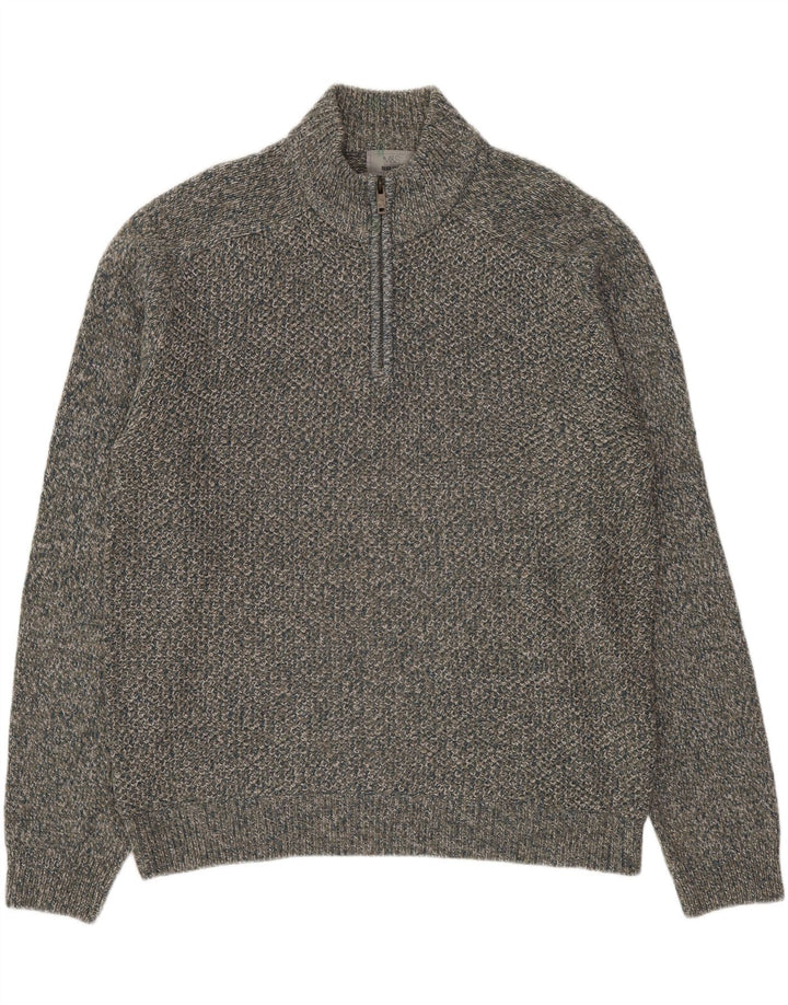 MARKS & SPENCER Mens Zip Neck Jumper Sweater Large Grey Flecked