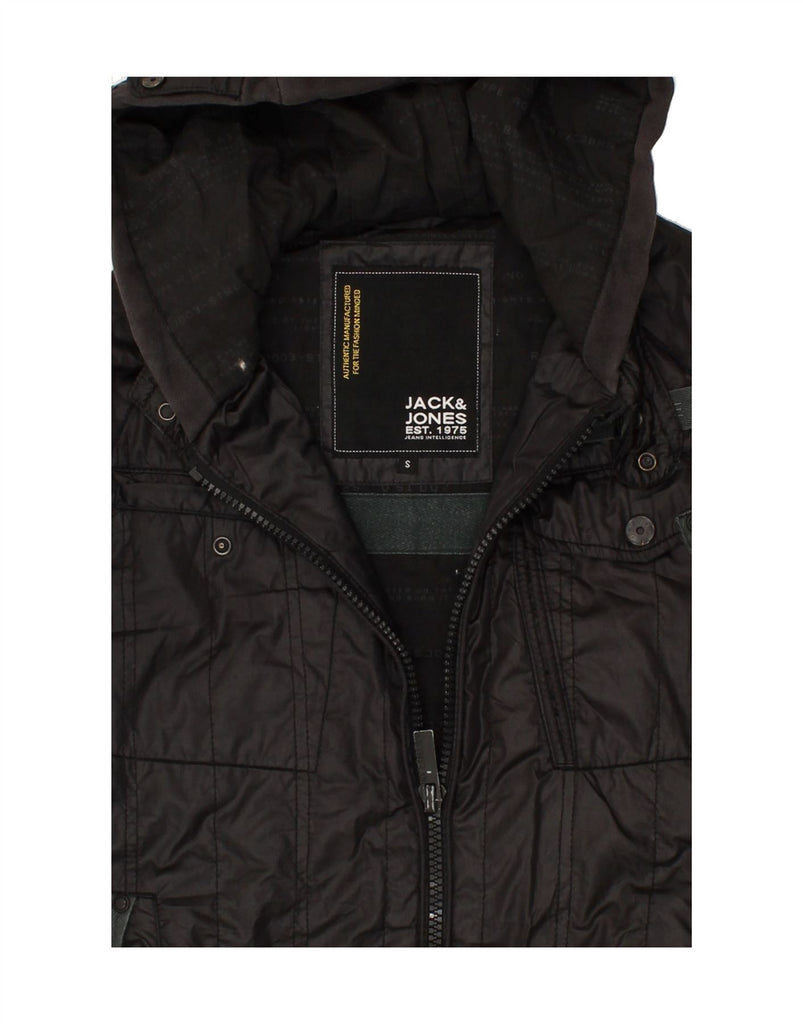 JACK & JONES Mens Hooded Utility Jacket UK 36 Small Black Polyester | Vintage Jack & Jones | Thrift | Second-Hand Jack & Jones | Used Clothing | Messina Hembry 