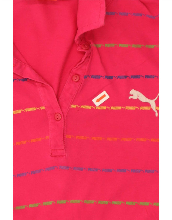 Puma Womens Polo Shirt UK 14 Large Pink Striped