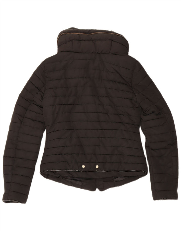 Zara Womens Hooded Padded Jacket UK 10 Small Black Polyester