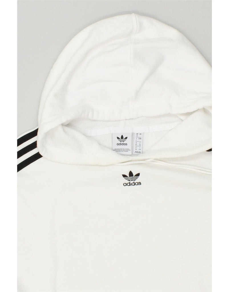 ADIDAS Womens Oversized Crop Hoodie Jumper UK 8 Small White Cotton | Vintage Adidas | Thrift | Second-Hand Adidas | Used Clothing | Messina Hembry 