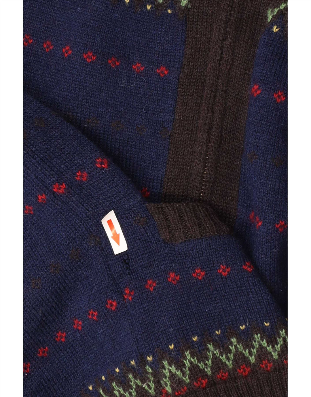 Farah Mens Full Zip Cardigan Sweater Medium Blue Fair Isle Wool