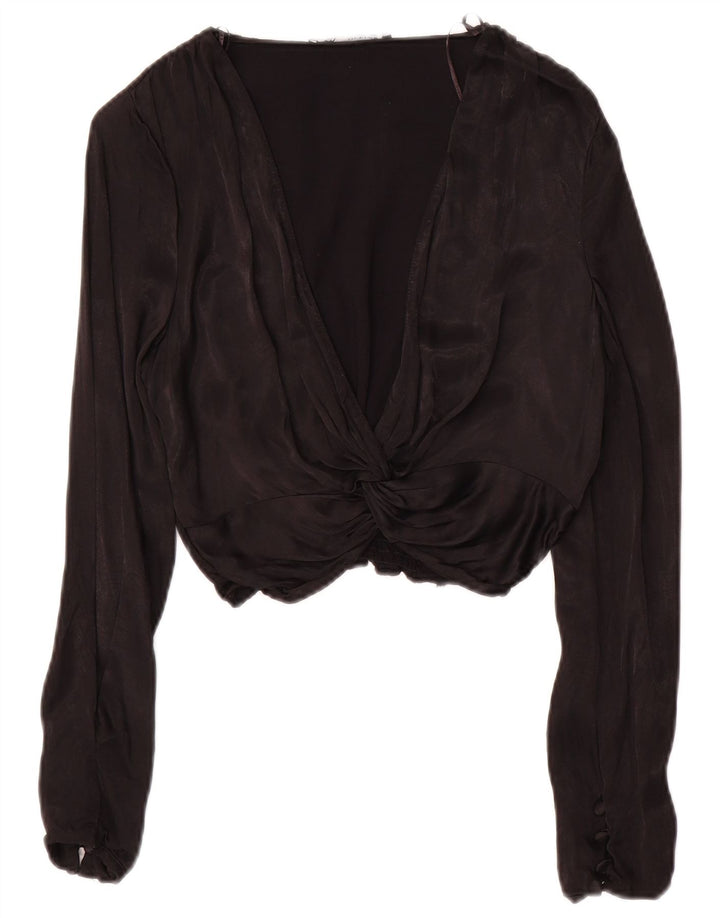 Zara Womens Long Sleeve Crop Top UK 10 Small Black