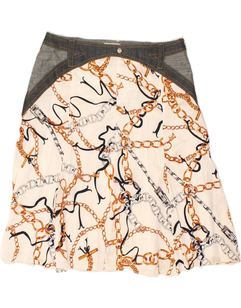 KAREN MILLEN Womens Abstract Pattern A-Line Skirt UK 10 Small W30  Beige | Vintage Karen Millen | Thrift | Second-Hand Karen Millen | Used Clothing | Messina Hembry 