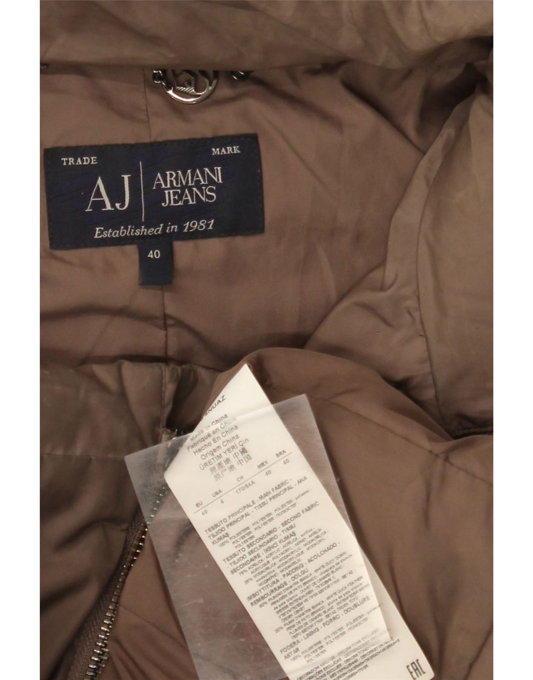 ARMANI JEANS Womens Hooded Padded Jacket IT 40 Small Brown Polyester