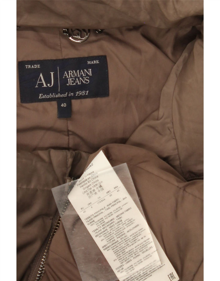 ARMANI JEANS Womens Hooded Padded Jacket IT 40 Small Brown Polyester