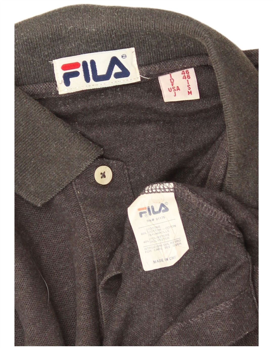 Fila Mens Long Sleeve Polo Shirt Small Grey Cotton