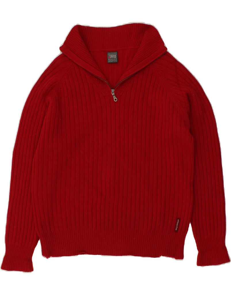 THINK PINK Mens Zip Neck Jumper Sweater Medium Red | Vintage Think Pink | Thrift | Second-Hand Think Pink | Used Clothing | Messina Hembry 