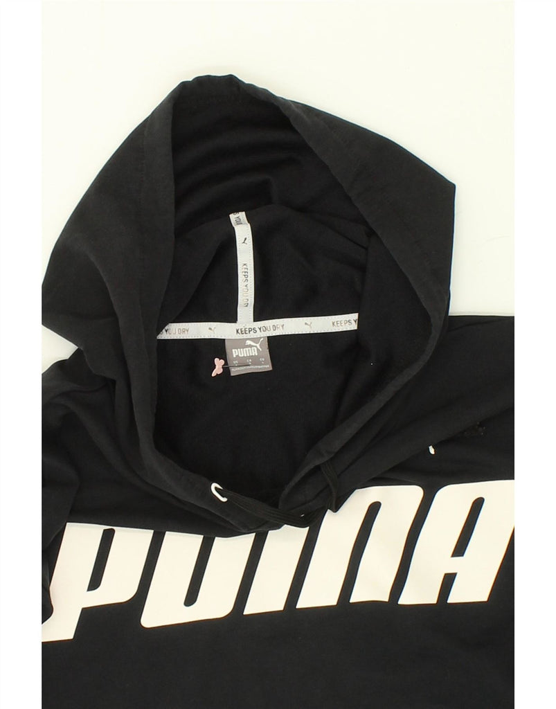 PUMA Womens Crop Graphic Hoodie Jumper UK 16 Large Black Cotton Vintage Puma and Second-Hand Puma from Messina Hembry 