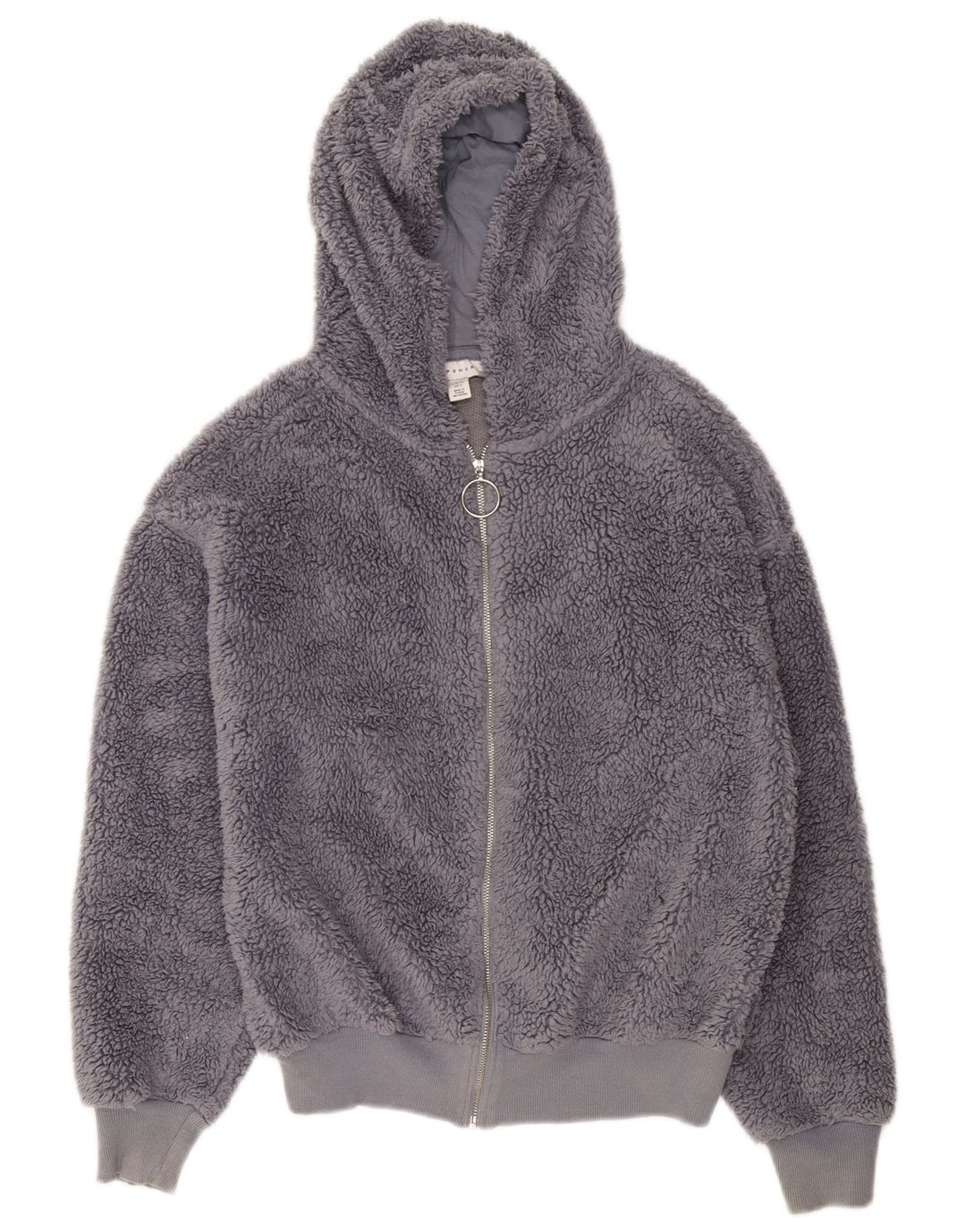 Topshop Womens Hooded Oversized Fleece Jacket UK 6 XS Grey Polyester