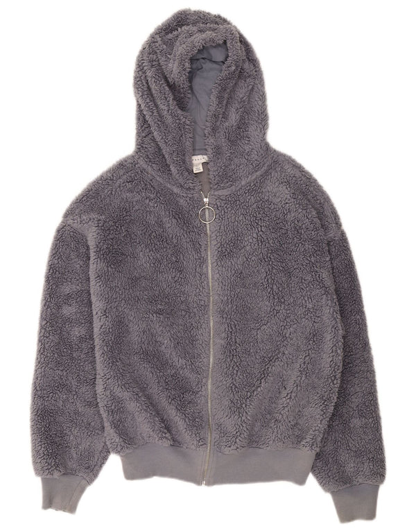 Topshop Womens Hooded Oversized Fleece Jacket UK 6 XS Grey Polyester