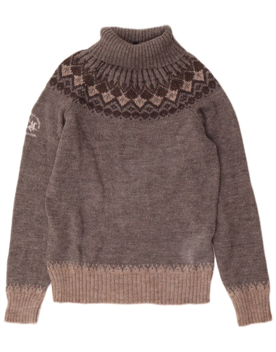 La Martina Womens Roll Neck Jumper Sweater Size 4 Small Grey Fair Isle