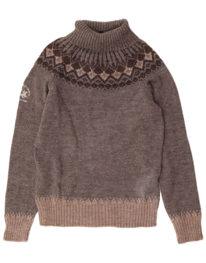 La Martina Womens Roll Neck Jumper Sweater Size 4 Small Grey Fair Isle