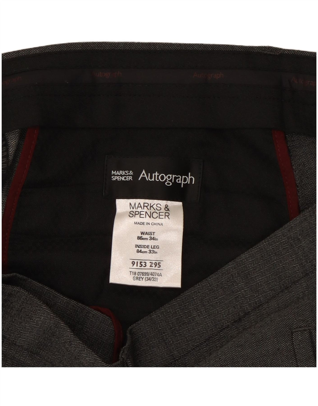 Marks & Spencer Mens Autograph Straight Suit Trousers W34 L33 Grey Wool