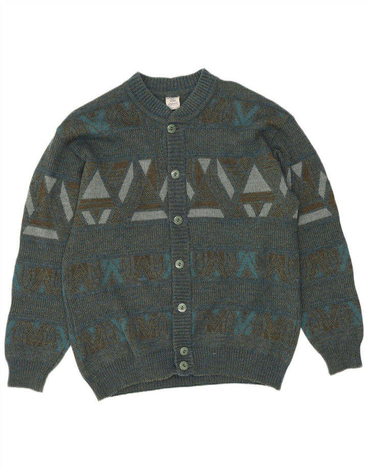 DRALON Mens Cardigan Sweater Medium Multicoloured Geometric Polyacrylic