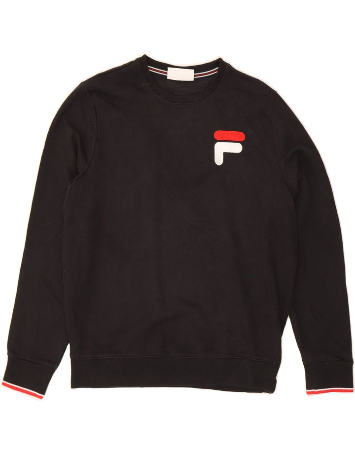 FILA Mens Graphic Sweatshirt Jumper Medium Black Cotton Vintage Fila and Second-Hand Fila from Messina Hembry 