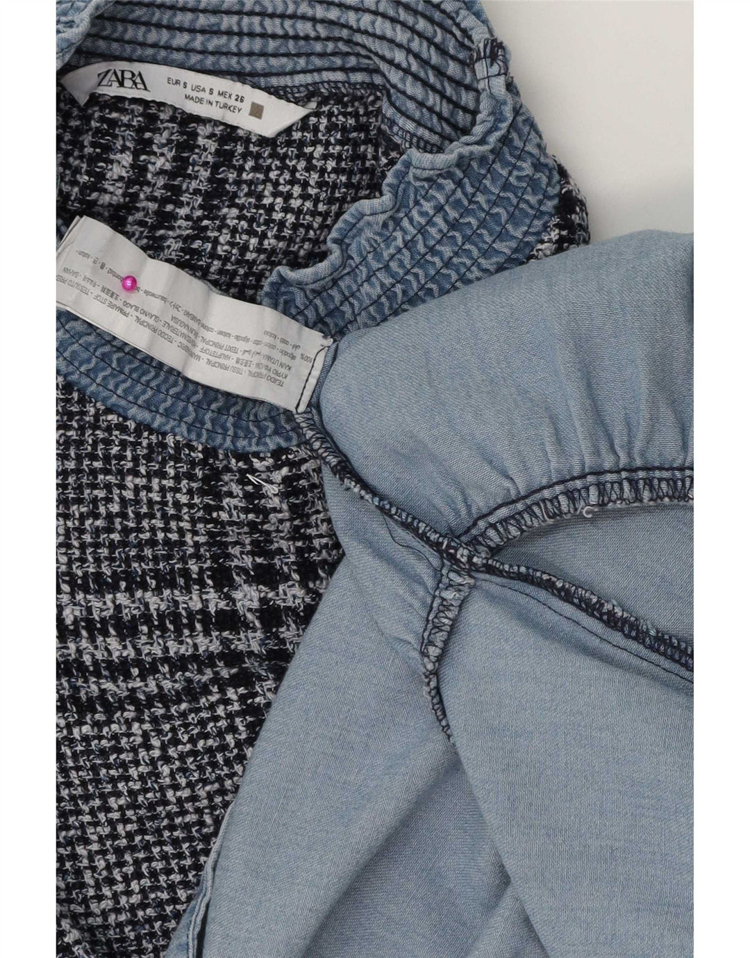 Zara Womens Tiered Dress UK 10 Small Blue Check Cotton