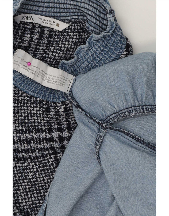 Zara Womens Tiered Dress UK 10 Small Blue Check Cotton