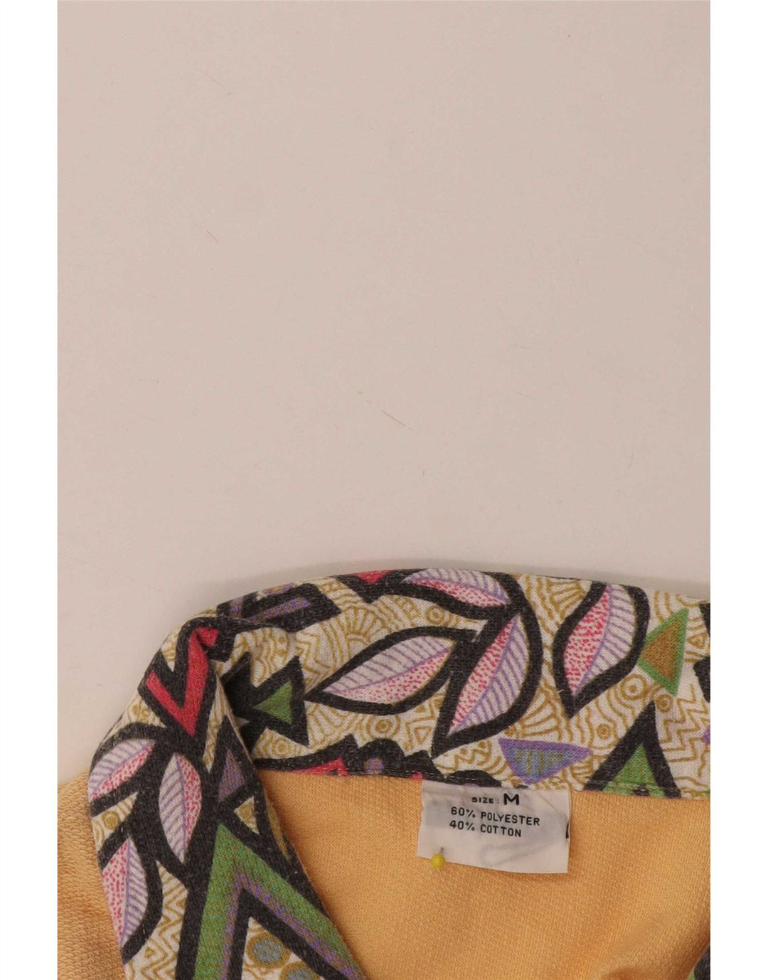 Vintage Mens Polo Shirt Medium Yellow Geometric Polyester