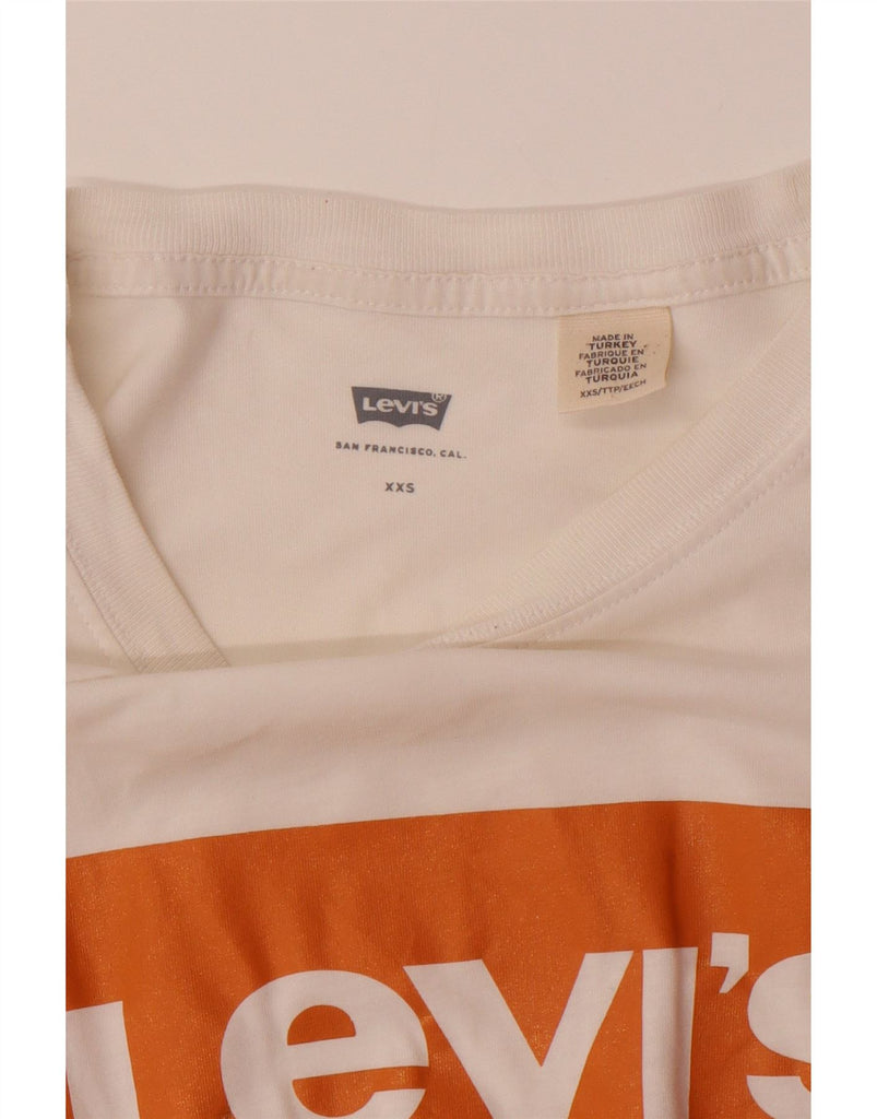 LEVI'S Womens Oversized Crop Graphic T-Shirt Top UK 2 2XS White Vintage Levi's and Second-Hand Levi's from Messina Hembry 