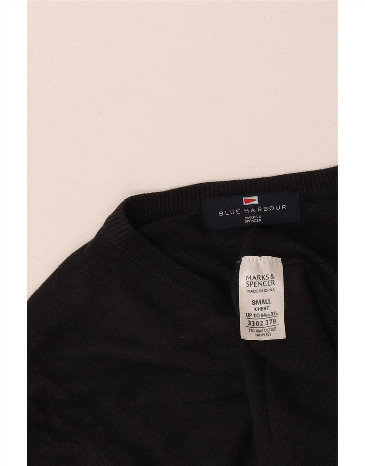 Marks & Spencer Mens Blue Harbour V-Neck Jumper Sweater Small Black Acrylic