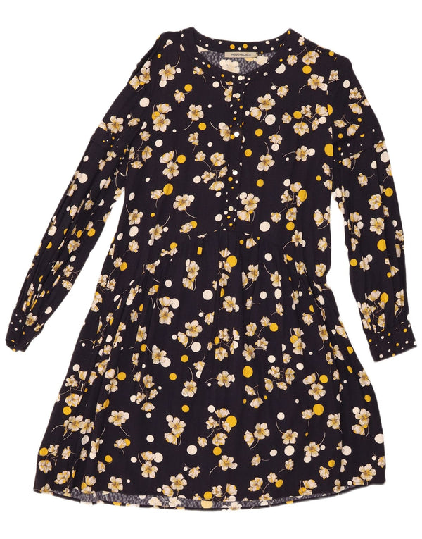 New Penny Womens Long Sleeve A-Line Dress UK 10 Small Navy Blue Floral