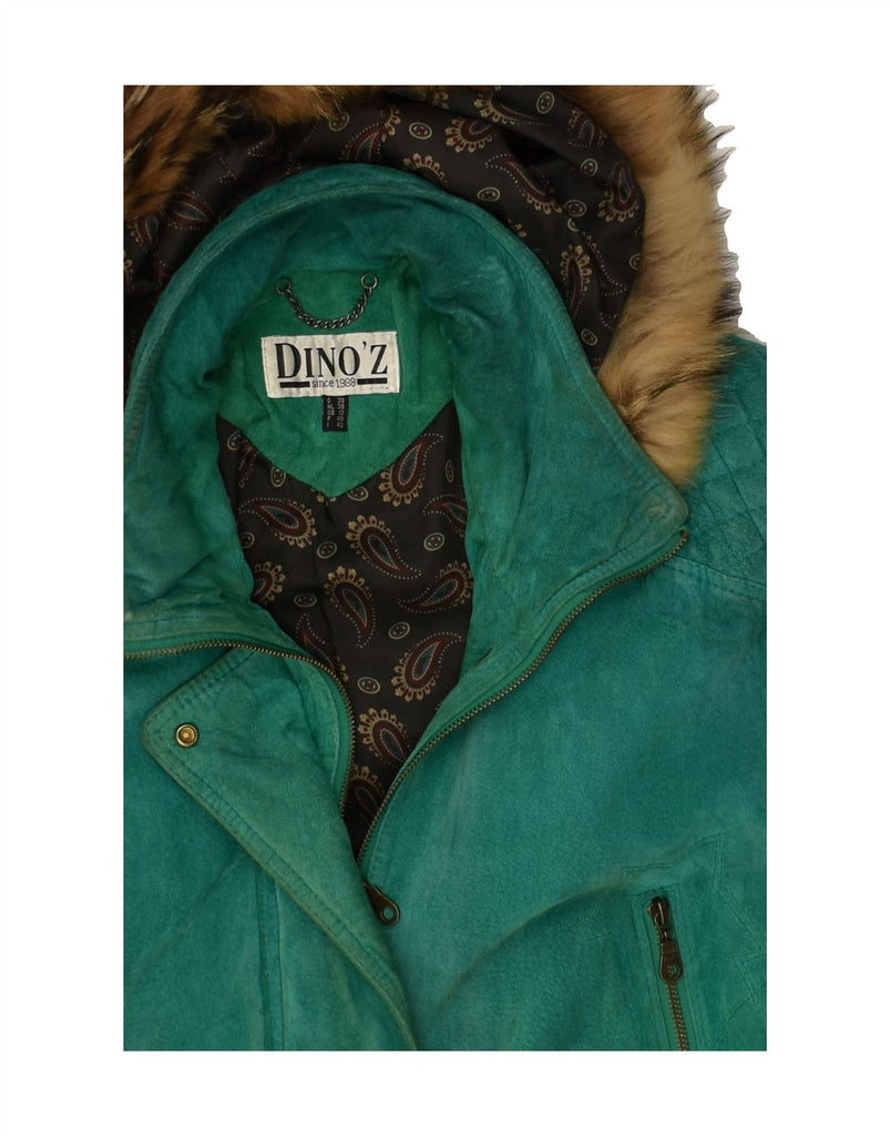 DINO' Z Womens Hooded Suede Jacket UK 12 Medium Green Leather | Vintage DINO' Z | Thrift | Second-Hand DINO' Z | Used Clothing | Messina Hembry 