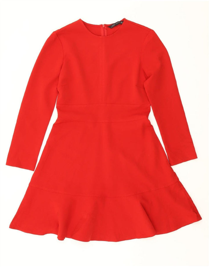 ZARA Womens Long Sleeve A-Line Dress UK 12 Medium Red Polyester