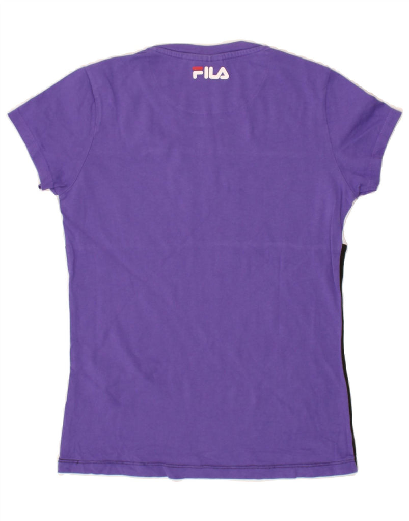 FILA Womens Graphic T-Shirt Top UK 6 XS Purple Colourblock | Vintage Fila | Thrift | Second-Hand Fila | Used Clothing | Messina Hembry 