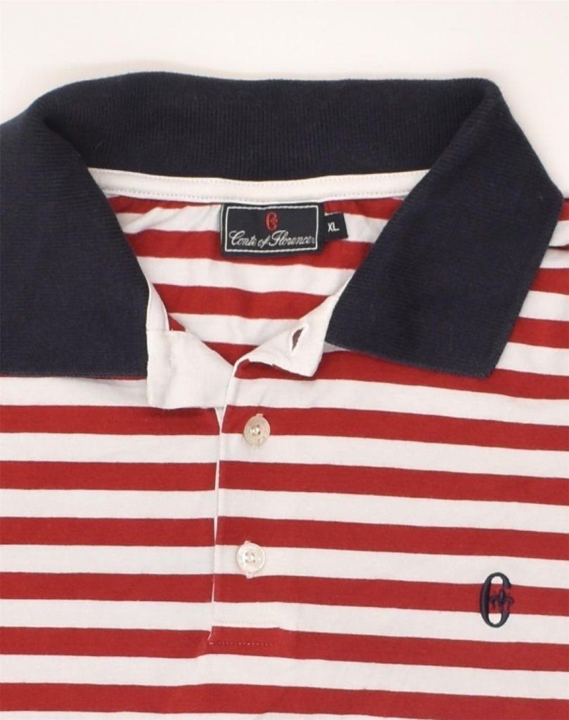 CONTE OF FLORENCE Mens Slim Long Sleeve Polo Shirt XL Red Striped Cotton | Vintage Conte of Florence | Thrift | Second-Hand Conte of Florence | Used Clothing | Messina Hembry 