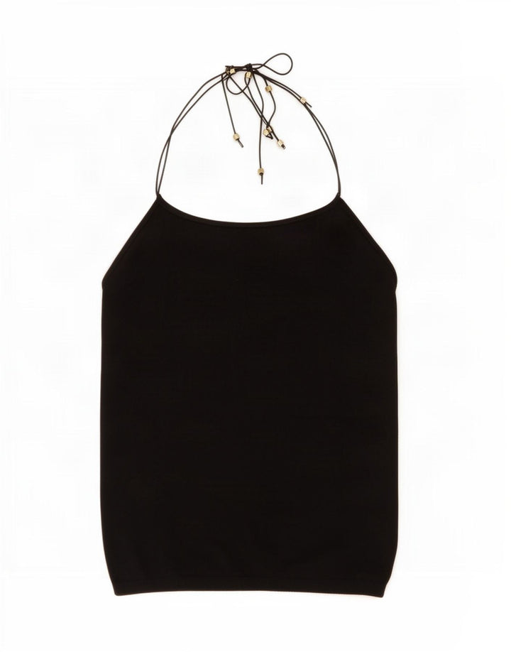 Massimo Dutti Womens Knit Halter Top UK 12 Medium Black