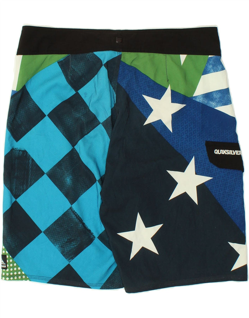 QUIKSILVER Mens Graphic Swimming Shorts Large Blue Geometric Polyester | Vintage Quiksilver | Thrift | Second-Hand Quiksilver | Used Clothing | Messina Hembry 