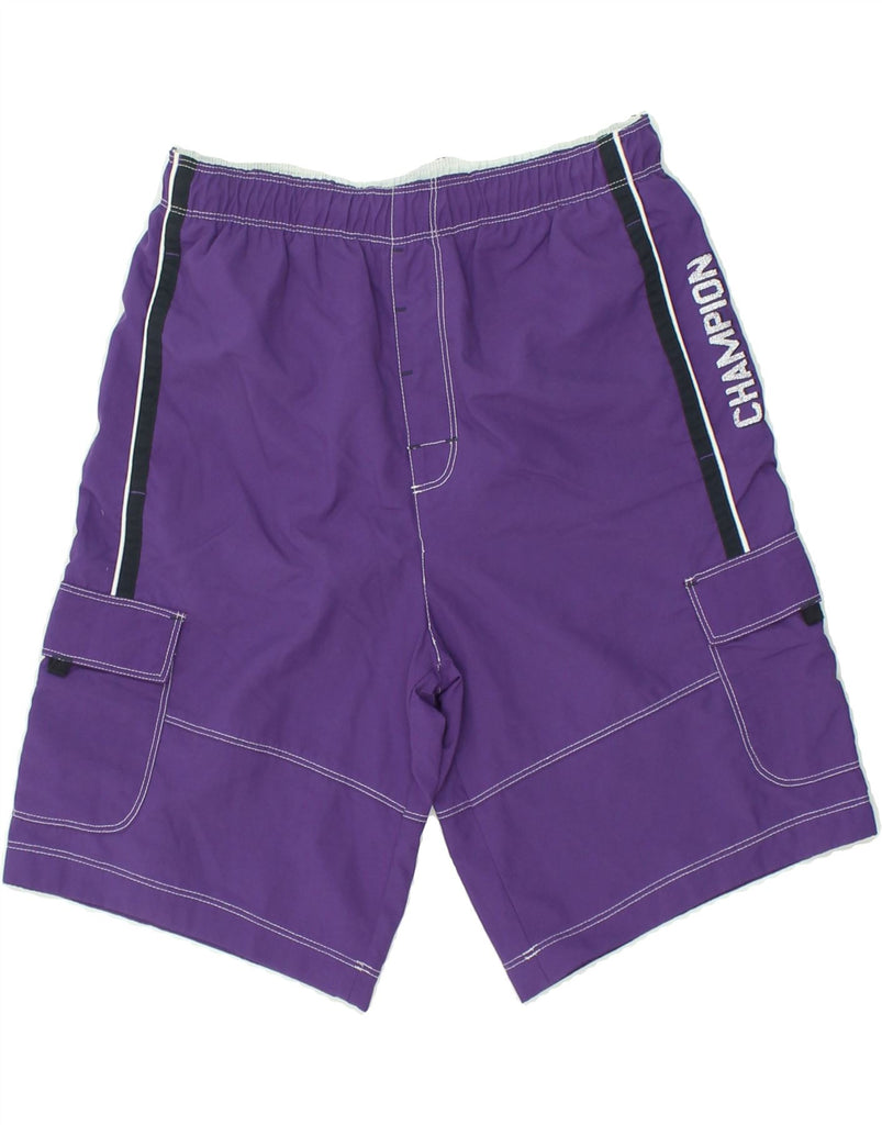 CHAMPION Boys Graphic Sport Shorts 13-14 Years XL Purple Nylon | Vintage Champion | Thrift | Second-Hand Champion | Used Clothing | Messina Hembry 