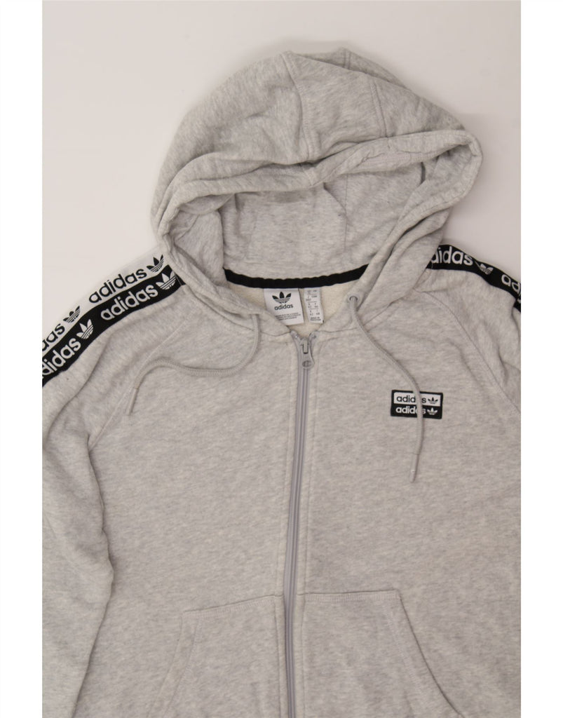 ADIDAS Womens Graphic Zip Hoodie Sweater UK 12 Medium Grey Cotton Vintage Adidas and Second-Hand Adidas from Messina Hembry 
