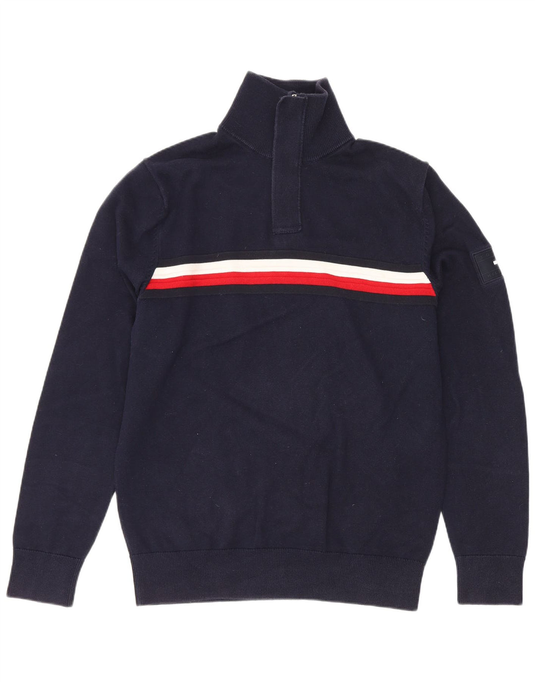Tommy Hilfiger Mens Zip Neck Jumper Sweater Medium Navy Blue Colourblock