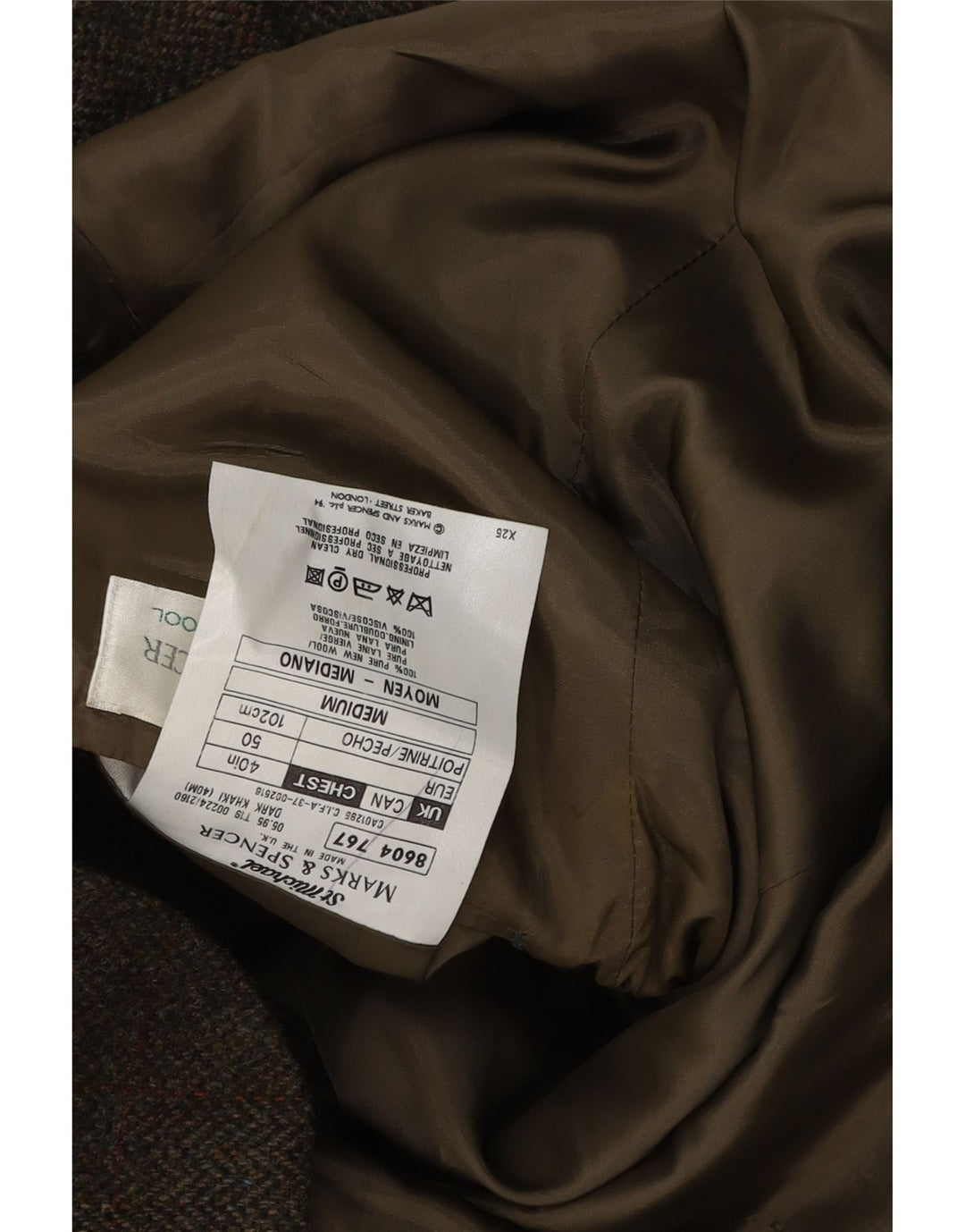Marks & Spencer Mens 2 Button Blazer Jacket UK 40 Large Khaki Check
