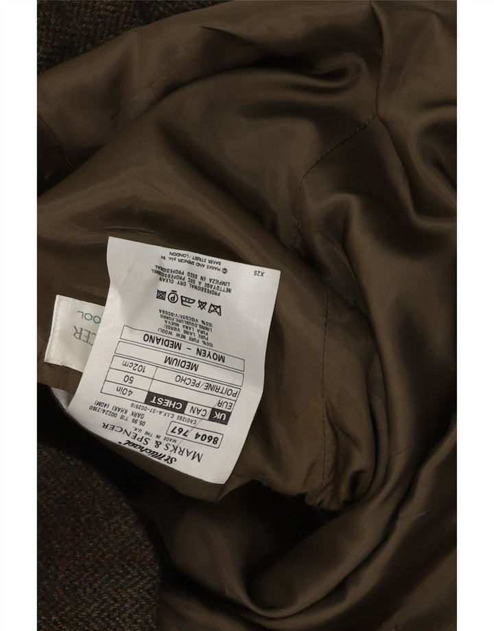 Marks & Spencer Mens 2 Button Blazer Jacket UK 40 Large Khaki Check